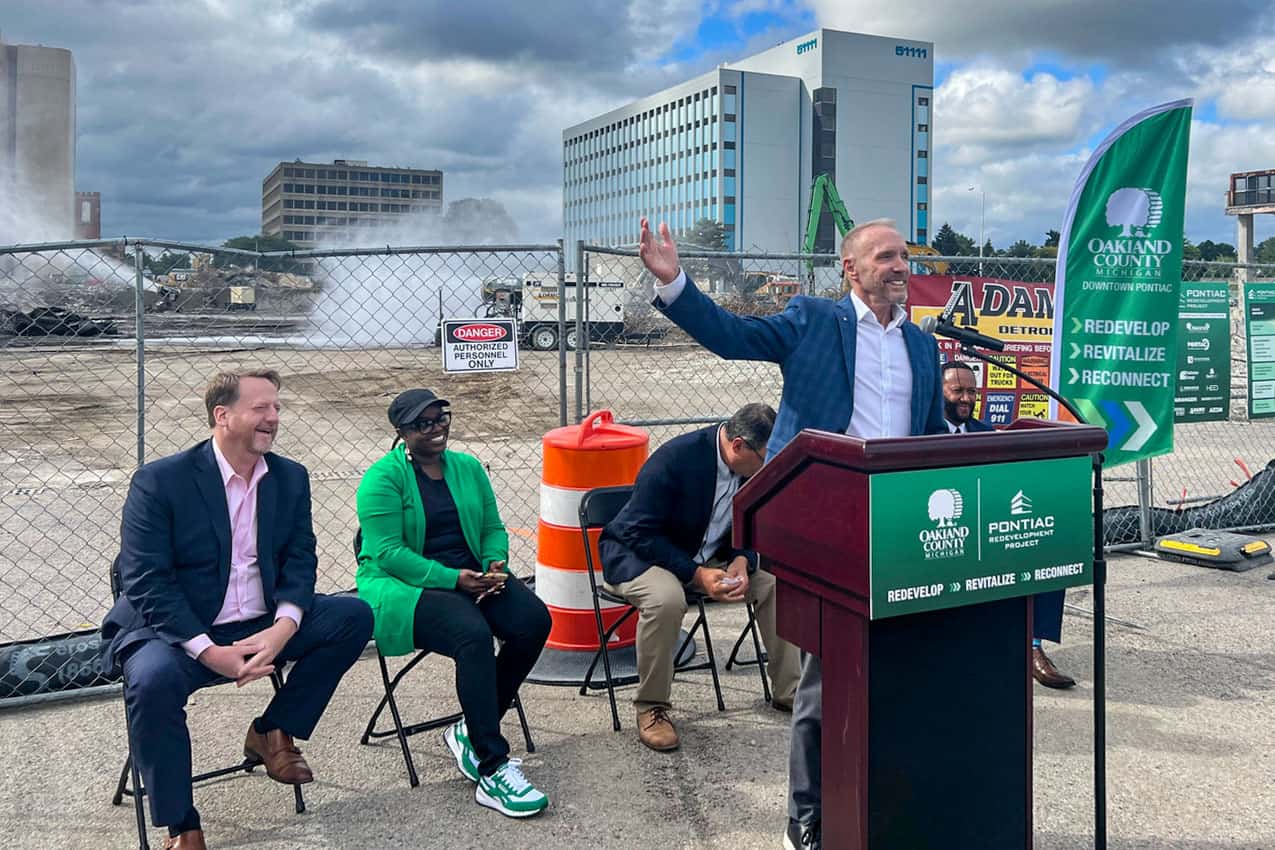 Pontiac Redevelopment Project Press conference held at the Phoenix Center on August 21, 2025.