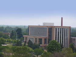 aerial view of the Oakland County campus buildings.