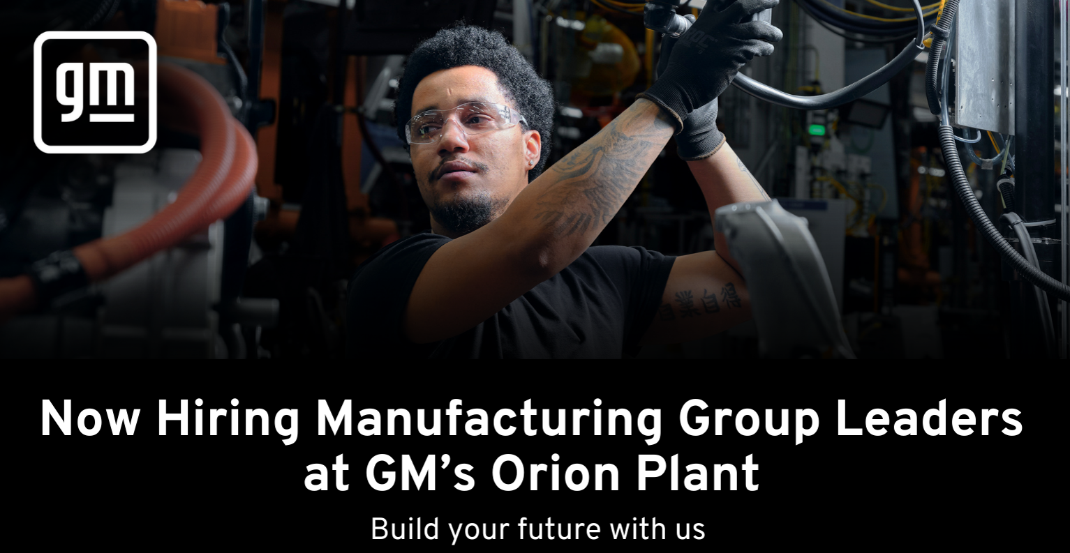 GM now hiring manufacturing group leaders at the Orion plant