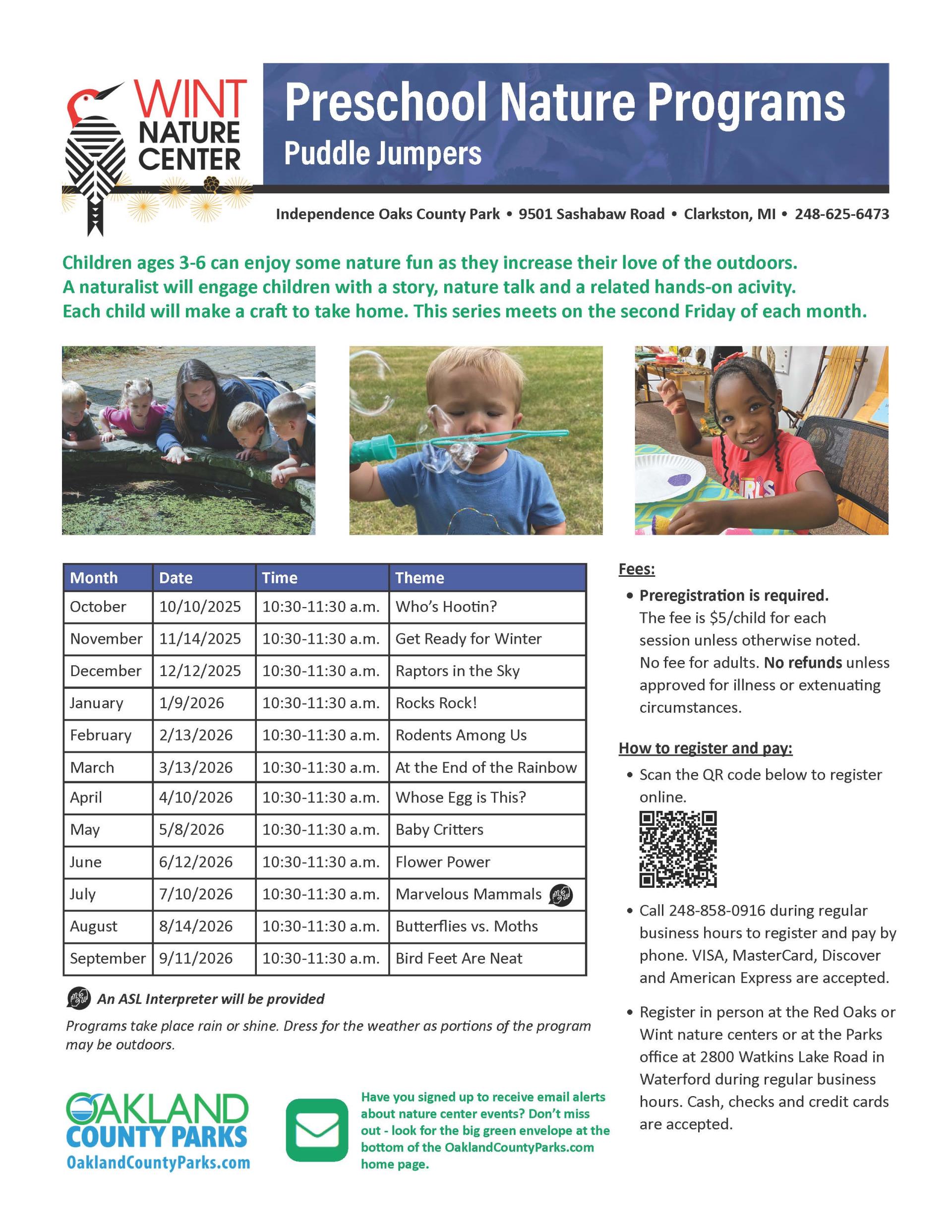 preschool; Wint Nature Center