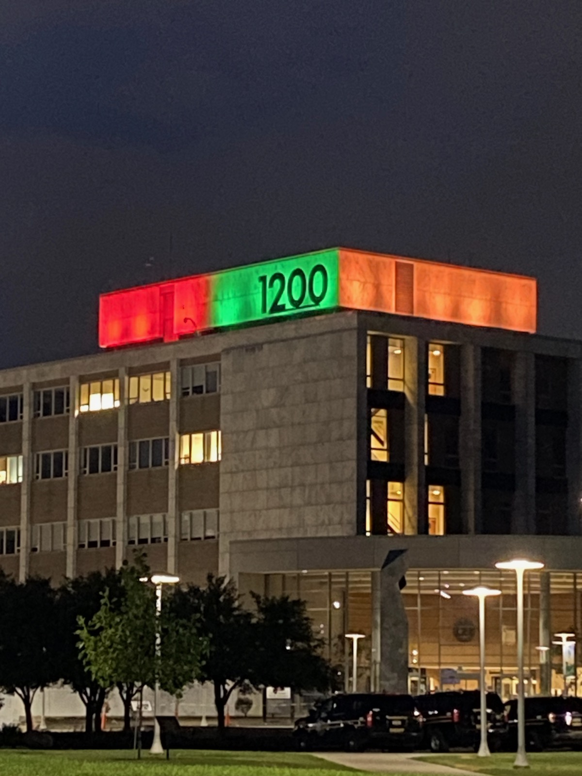 Oakland County Courthouse lit up for Juneteenth.