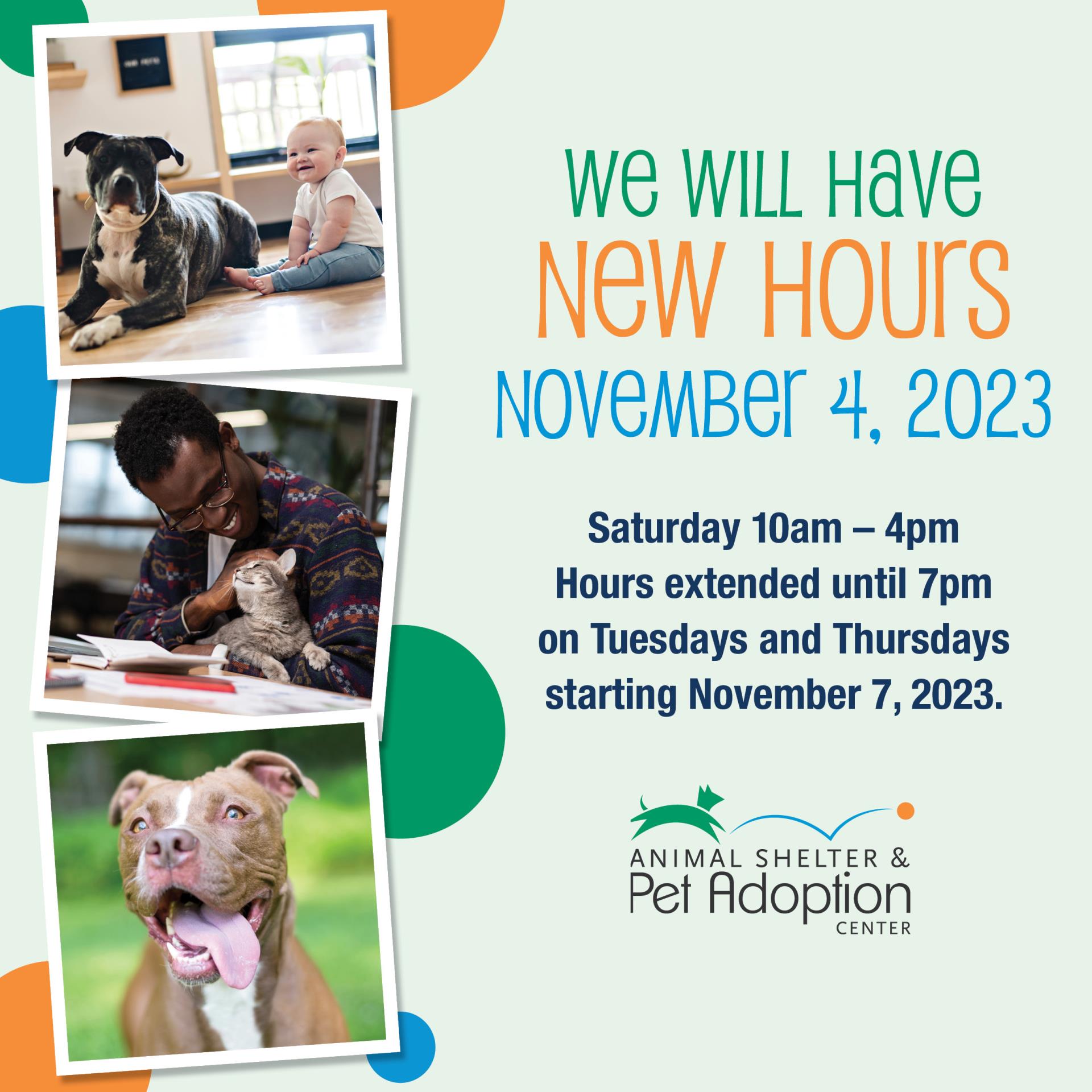 Oakland County Animal Shelter and Pet Adoption Center is now open Saturdays and later Tuesdays and Thursdays