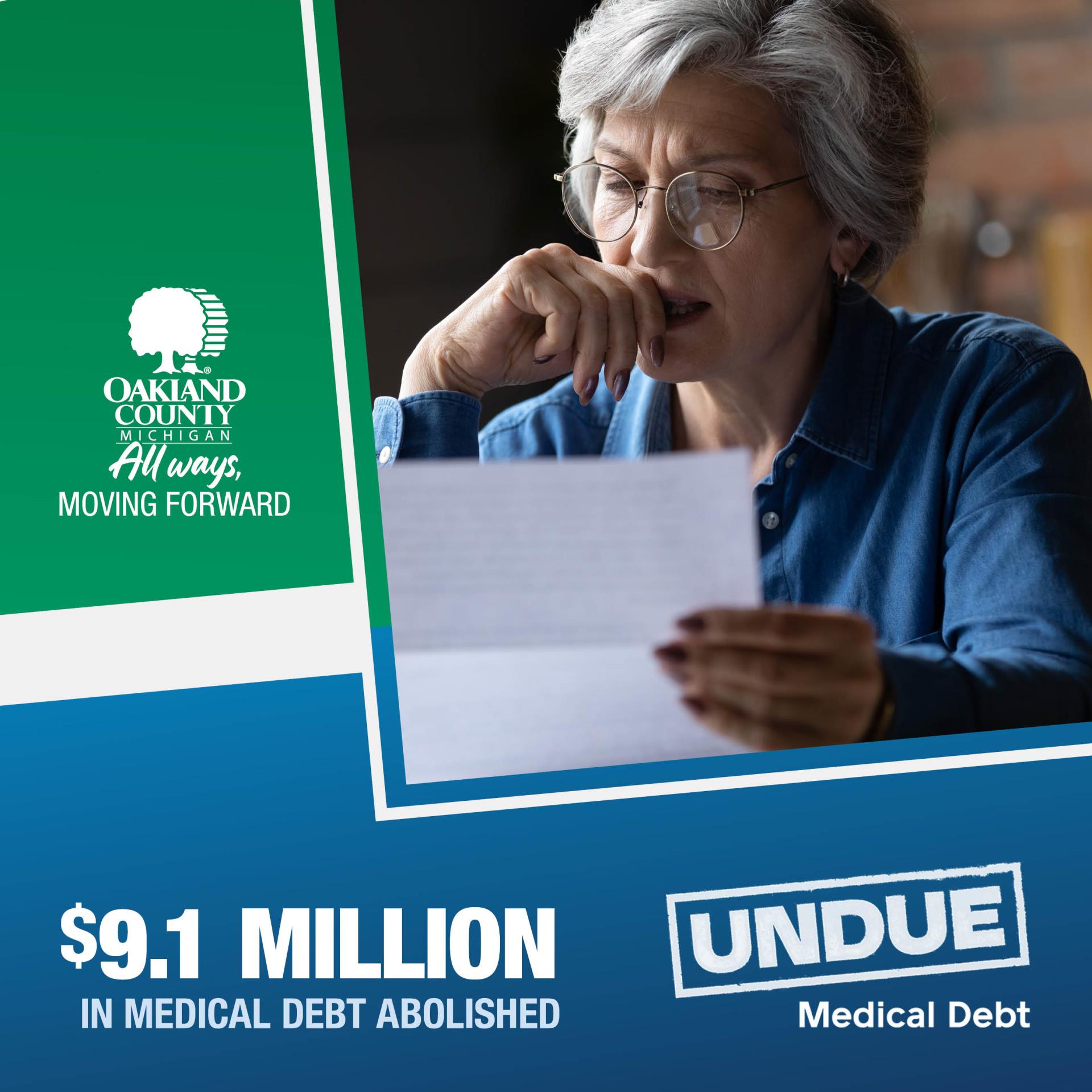 Older woman looks at medical bill