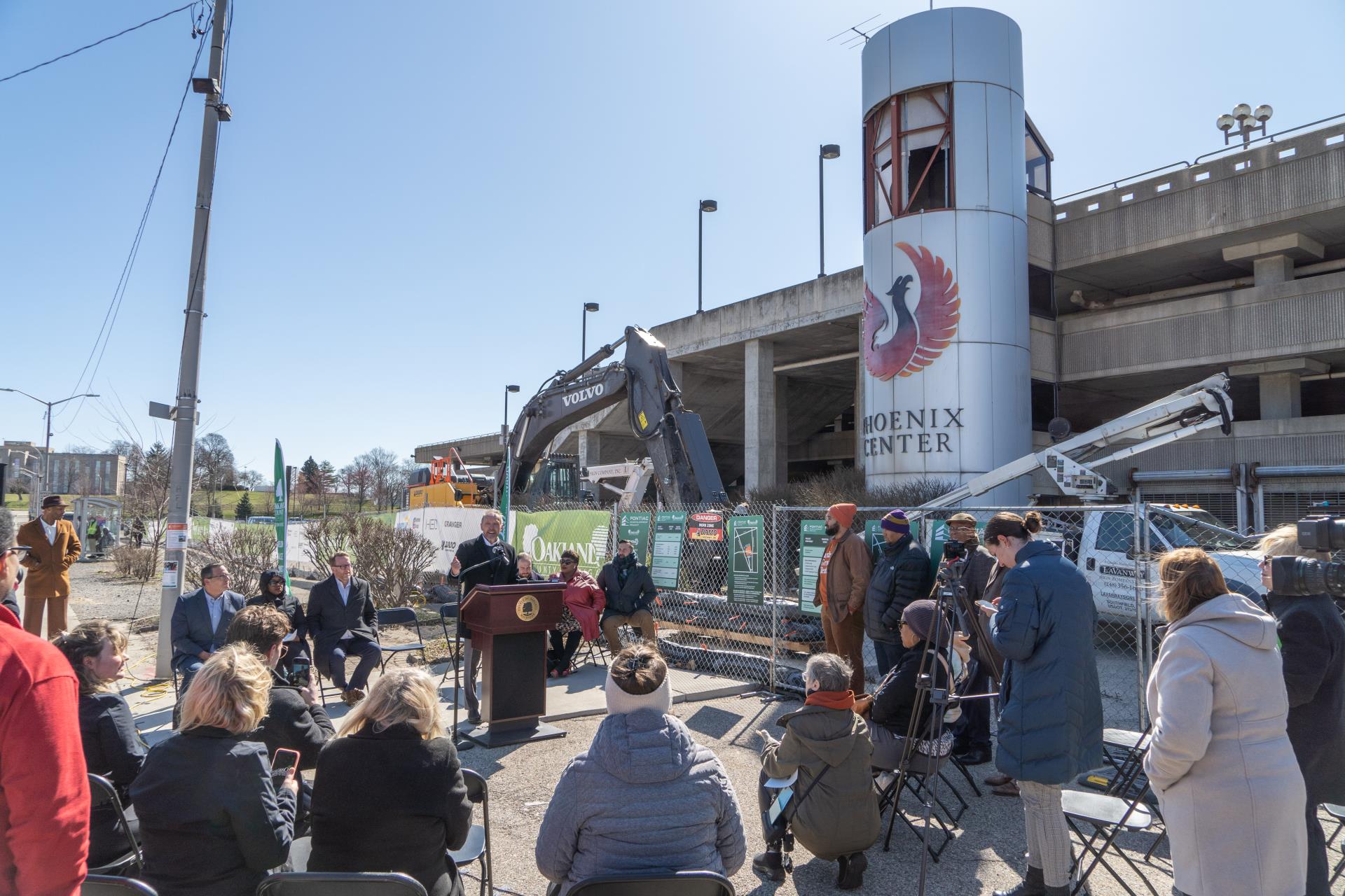 Crowd of people at the Phoenix Center demolition