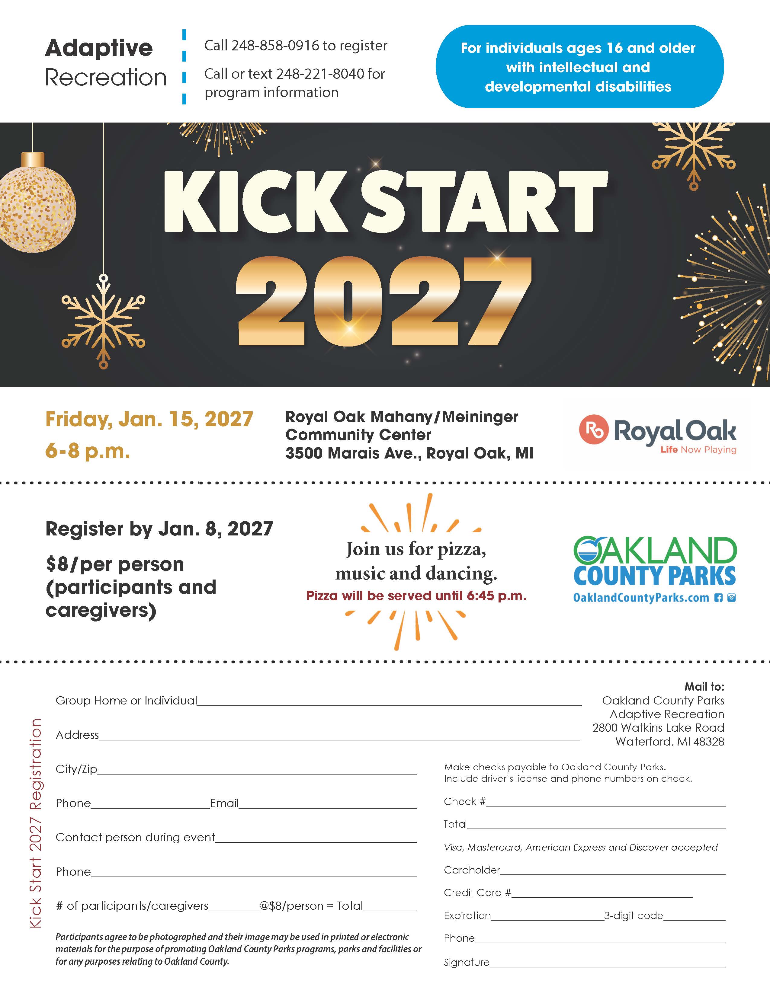 Kick Start Flyer 2027 Event flyer for Kick Start 2027 from 6-8 p.m. Jan. 15 at the Royal Oak Mahany/Meininger Community Center in Royal Oak.