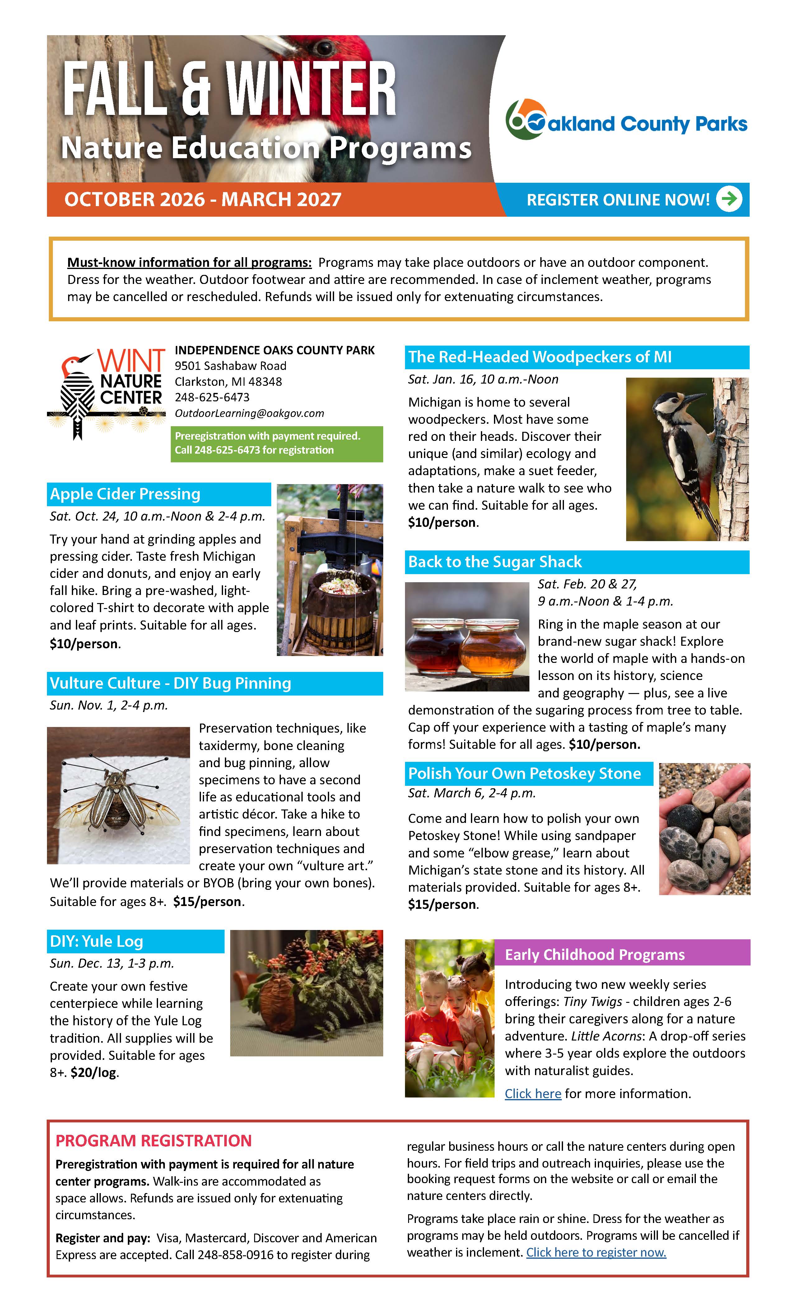 Wint Nature Center Fall, Winter Programming