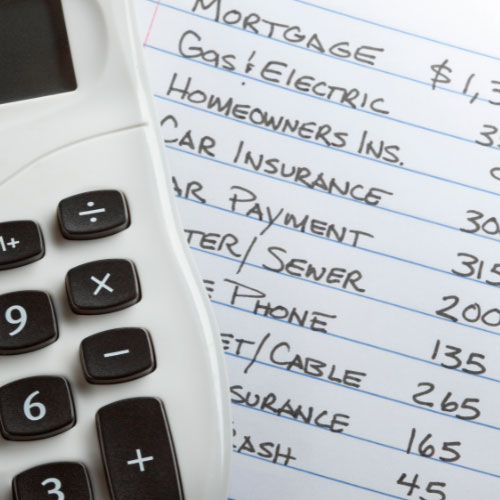 Calculator with a list of budget items.